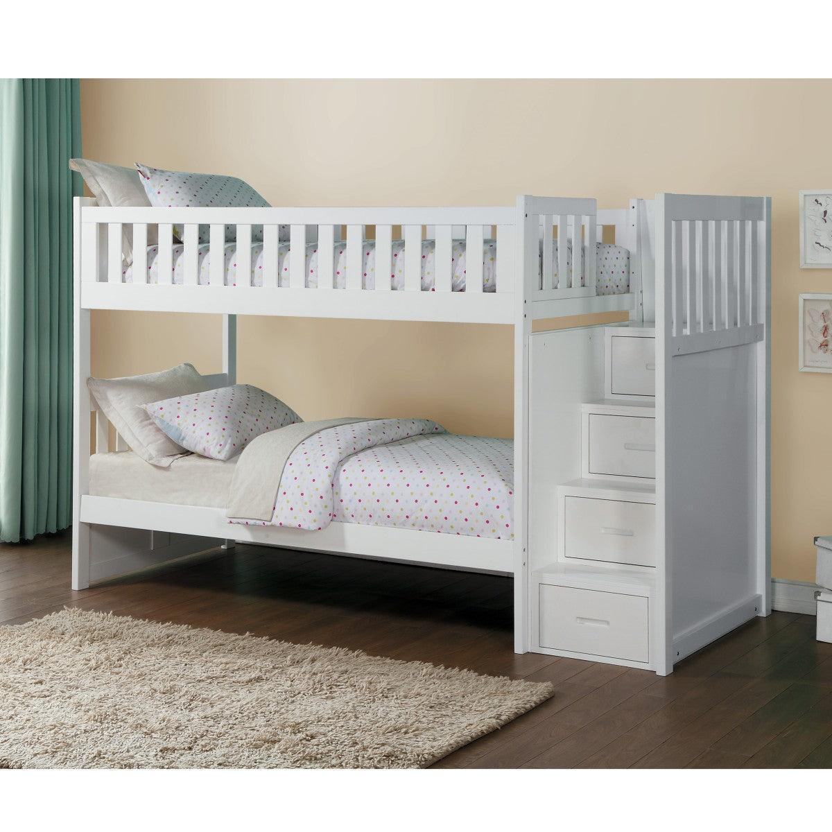 Galen White Modern Transitional Wood And Engineered Wood Twin/twin Step Bunk Bed - Ella Furniture