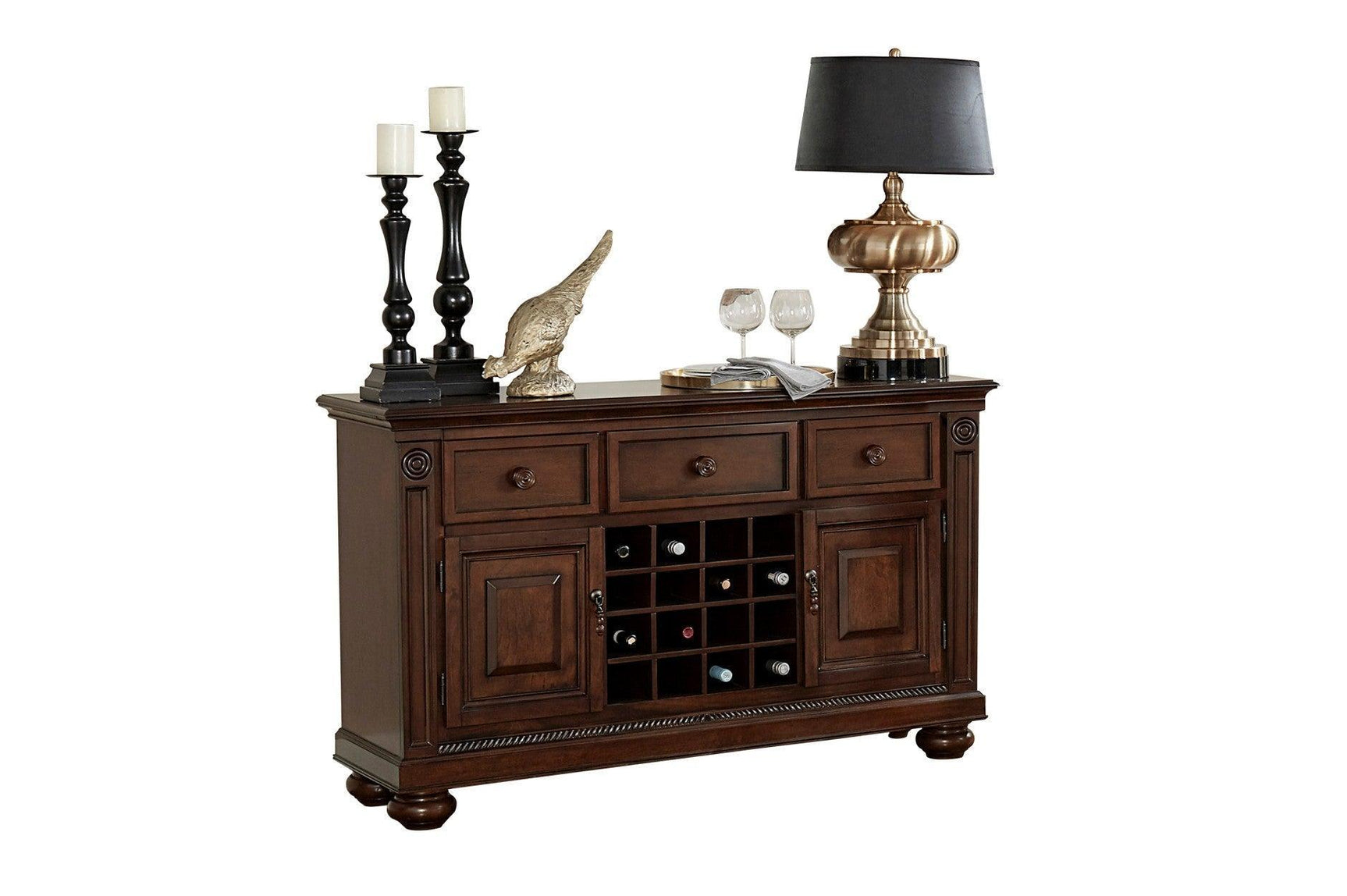 Lordsburg Brown Cherry Classic Solid Wood Faux Leather Upholstered Seat Round Dining Room Set - Ella Furniture