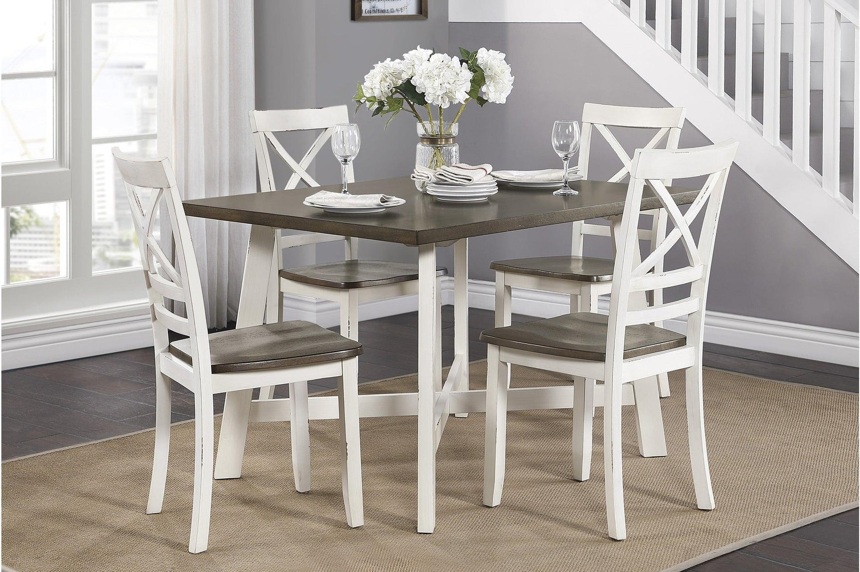 Troy White Gray Modern Solid Wood Fixed Top Rectangular Dining Room Set - Ella Furniture