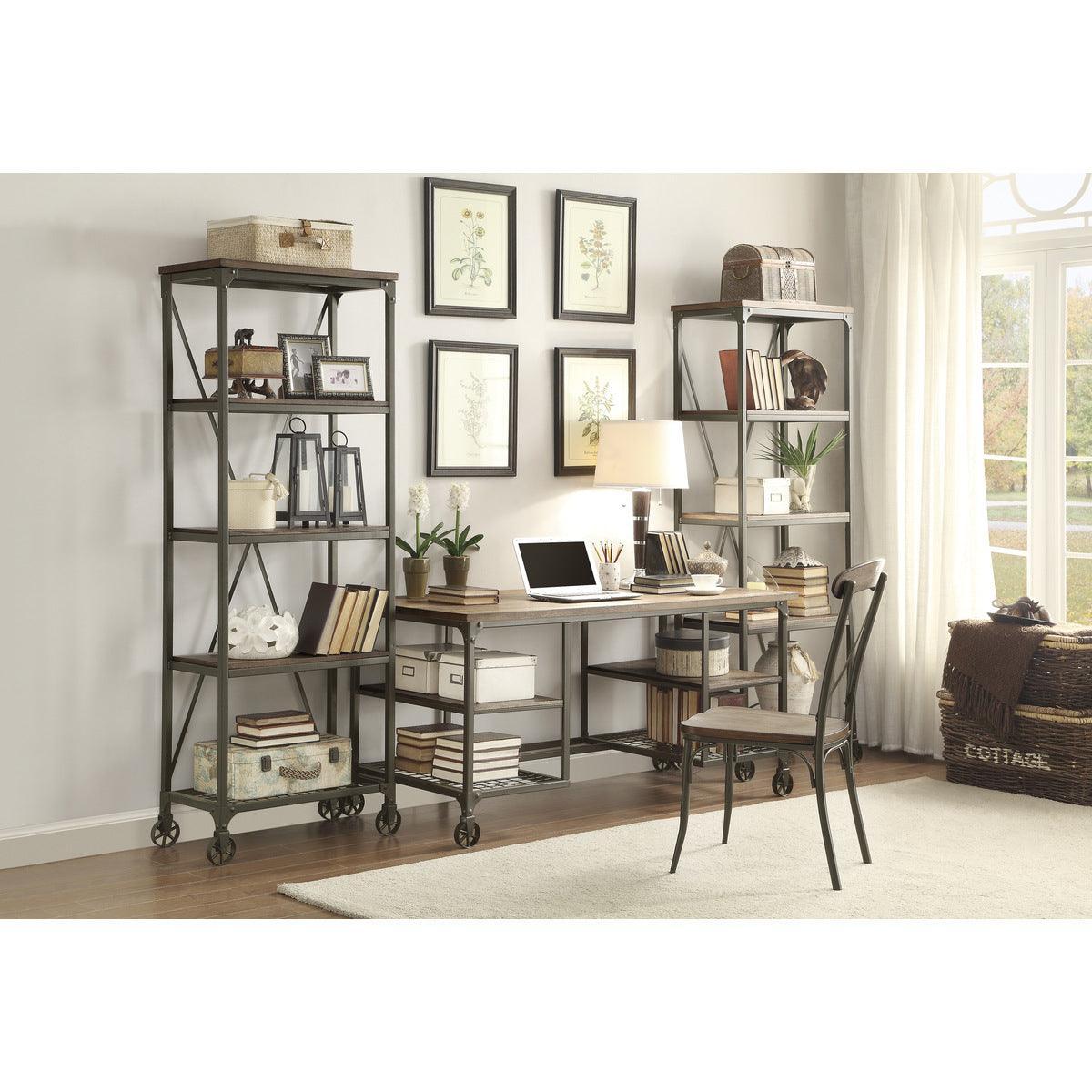 Millwood Weathered Natural And Rustic Black Metal Ash Veneers, Engineered Wood And Metal Bookcase - Ella Furniture
