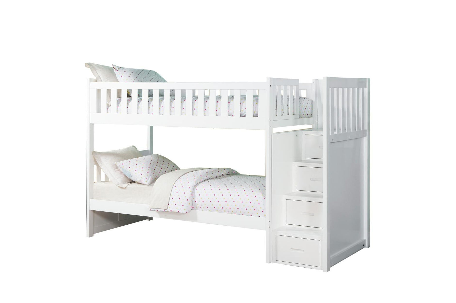 Galen White Transitional Engineered Wood Youth Twin Over Twin With Storage Stair Steps Bedroom Set - Ella Furniture