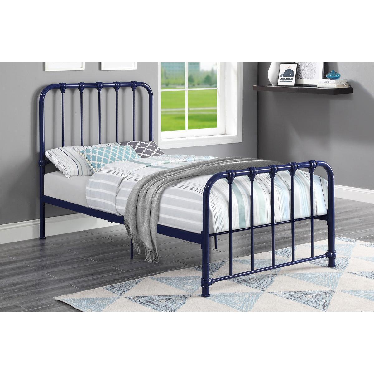 Bethany Blue Modern Contemporary Traditional Metal Frame Twin Platform Bed In A Box - Ella Furniture
