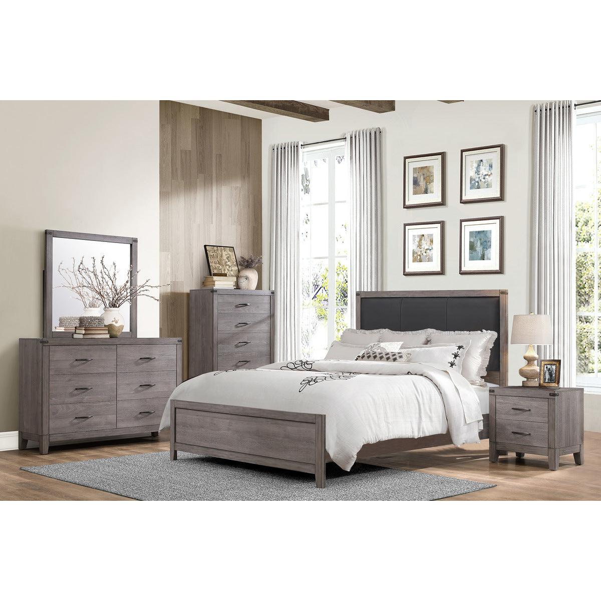 Woodrow Black/gray Premium Melamine Board, Engineered Wood Faux Leather Upholstered Full Panel Bedroom Set - Ella Furniture