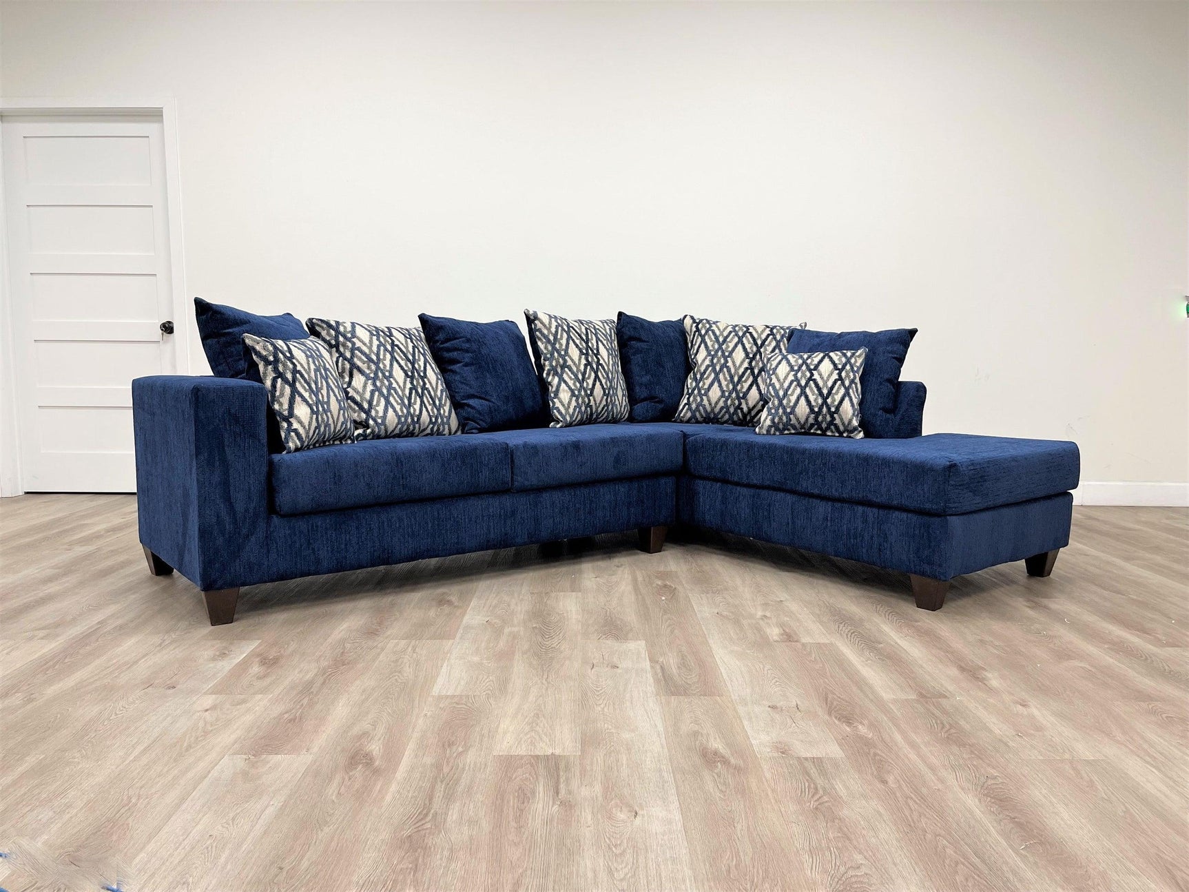 Blue Modern Contemporary Traditional Thick Chenille Microfiber Fabric Upholstered Sectional - Ella Furniture