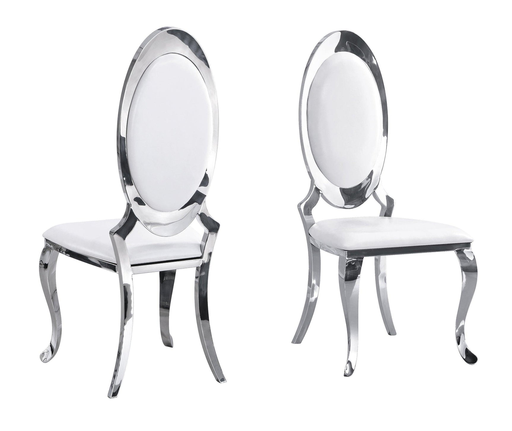 Betsy Chrome/White Sleek Modern Metal Faux Leather Dining Table + 6 Chair Set - Ella Furniture