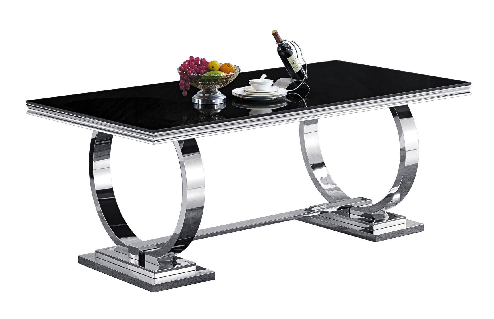 Betsy Black Sleek Modern Metal Faux Leather Dining Table + 6 Chair Set - Ella Furniture