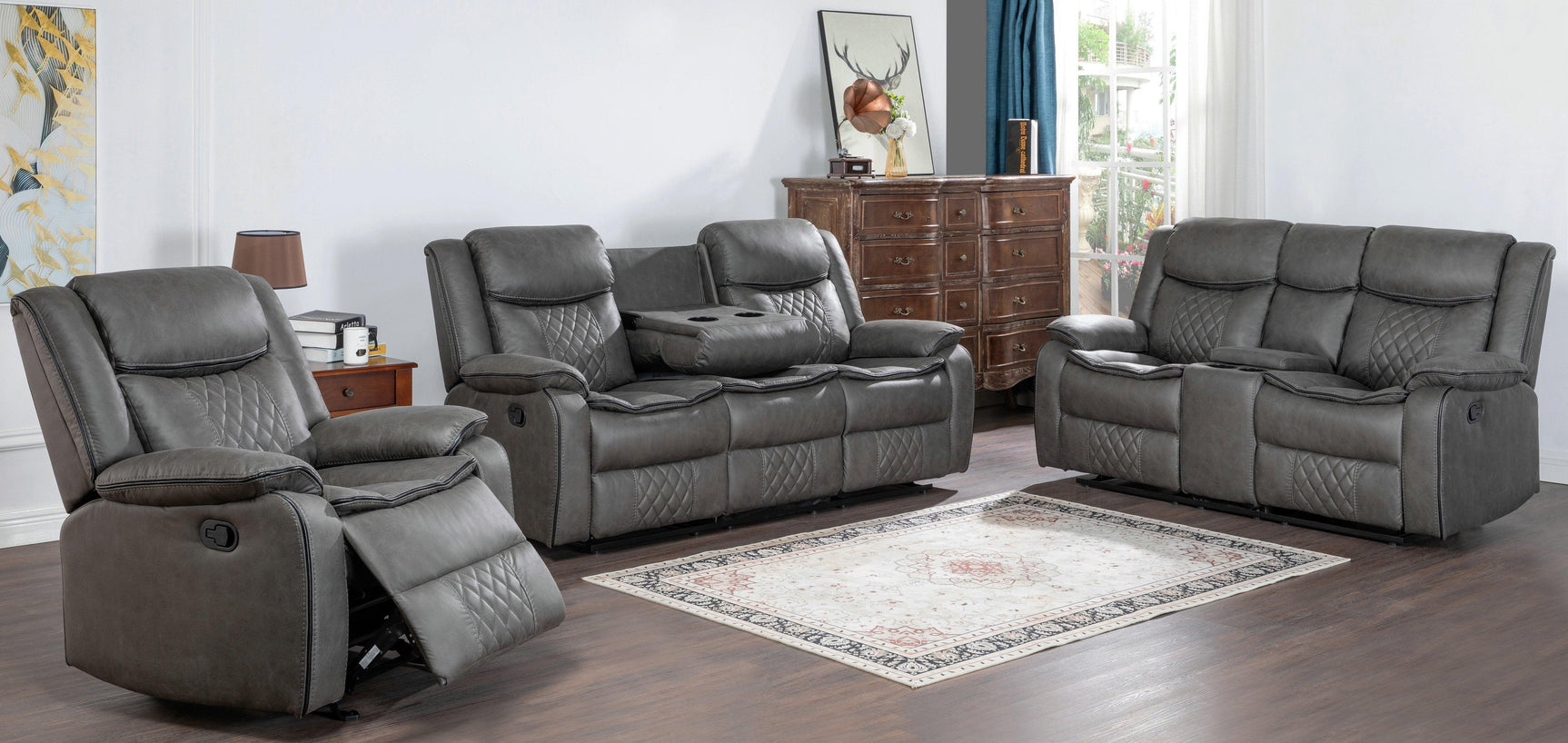 Weston Grey Sleek Modern Faux Leather 3Pc Reclining Living Room Set - Ella Furniture