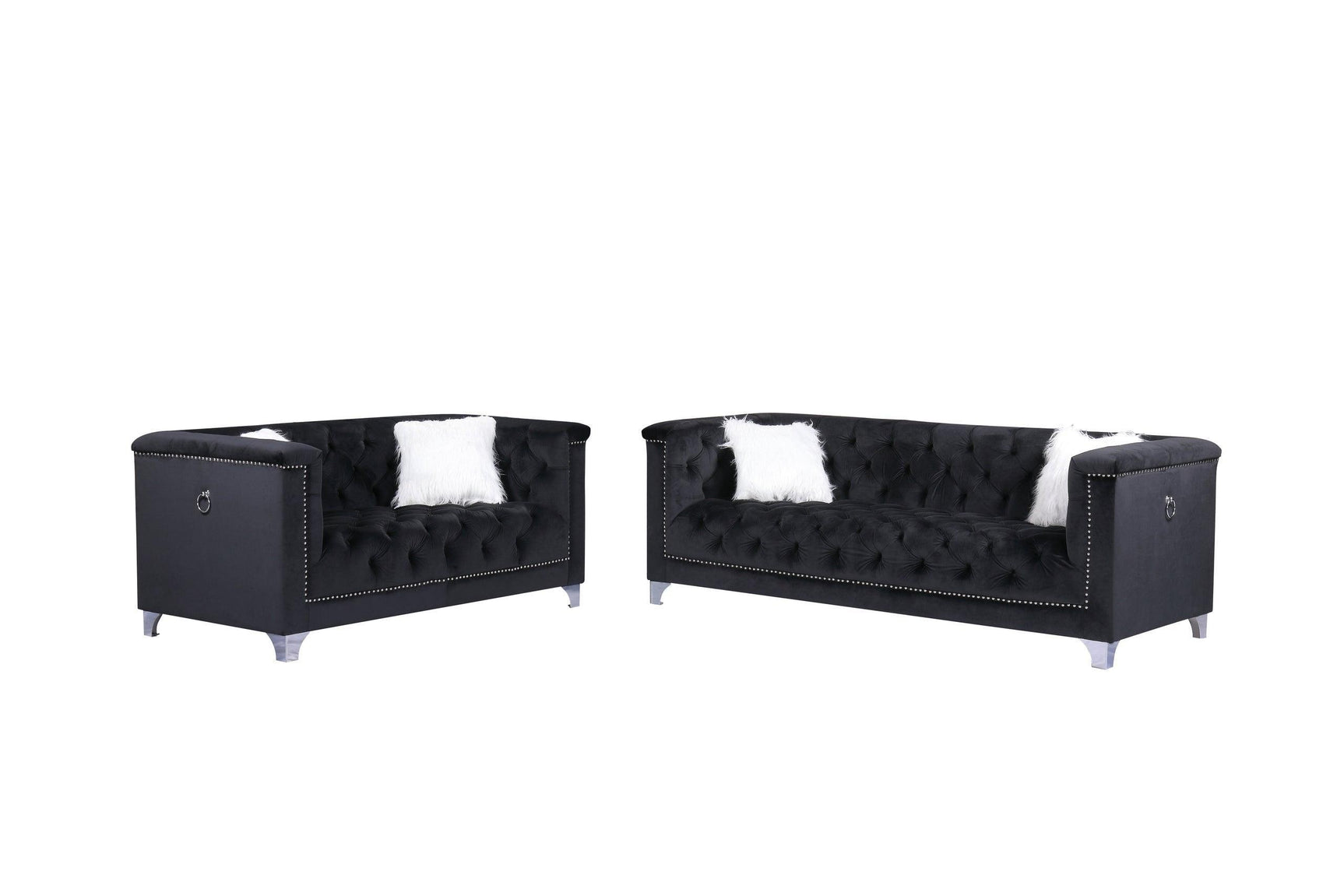 Prince Black Modern Contemporary Velvet Upholstered Tufted 2Pc Or 3Pc Sofa, Loveseat & Chair - Ella Furniture