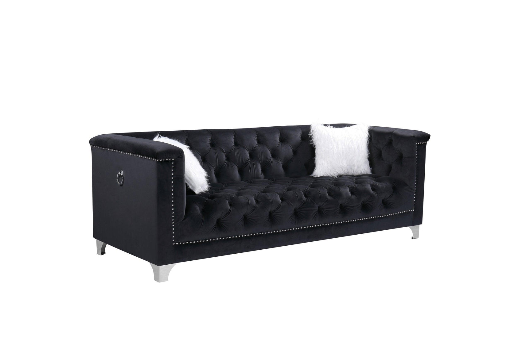 Prince Black Modern Contemporary Velvet Upholstered Tufted 2Pc Or 3Pc Sofa, Loveseat & Chair - Ella Furniture