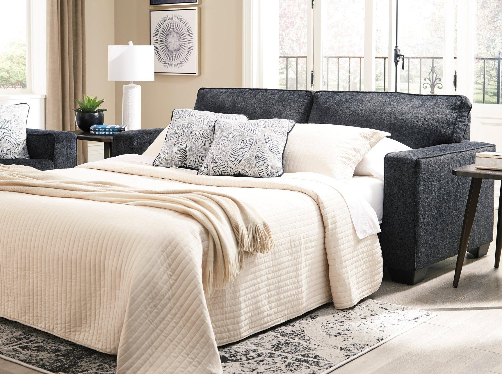 Altari Slate Modern Conventional Fabric Upholstered Queen Sofa Sleeper - Ella Furniture