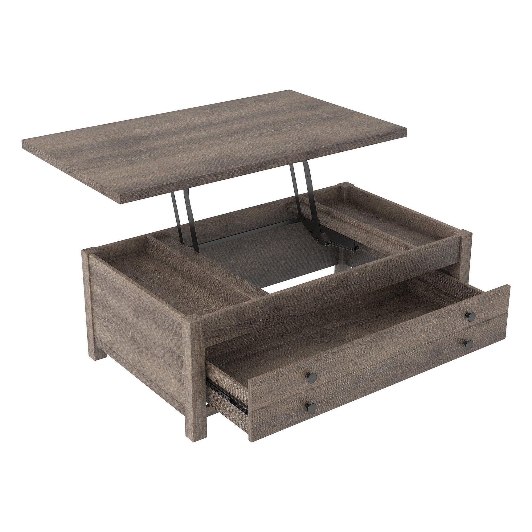 Arlenbry Gray Modern Contemporary Metal And Solid Wood Lift Top Rectangular Cocktail Table with Storage - Ella Furniture