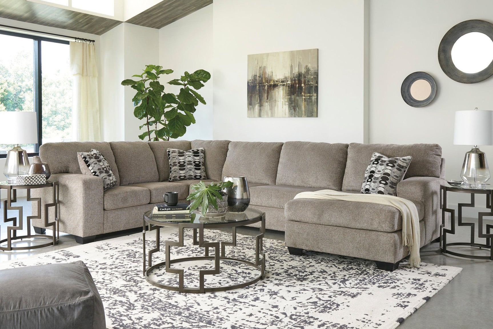 Ashley Platinum Modern Contemporary Traditional Chenille Fabric Sectional - Ella Furniture
