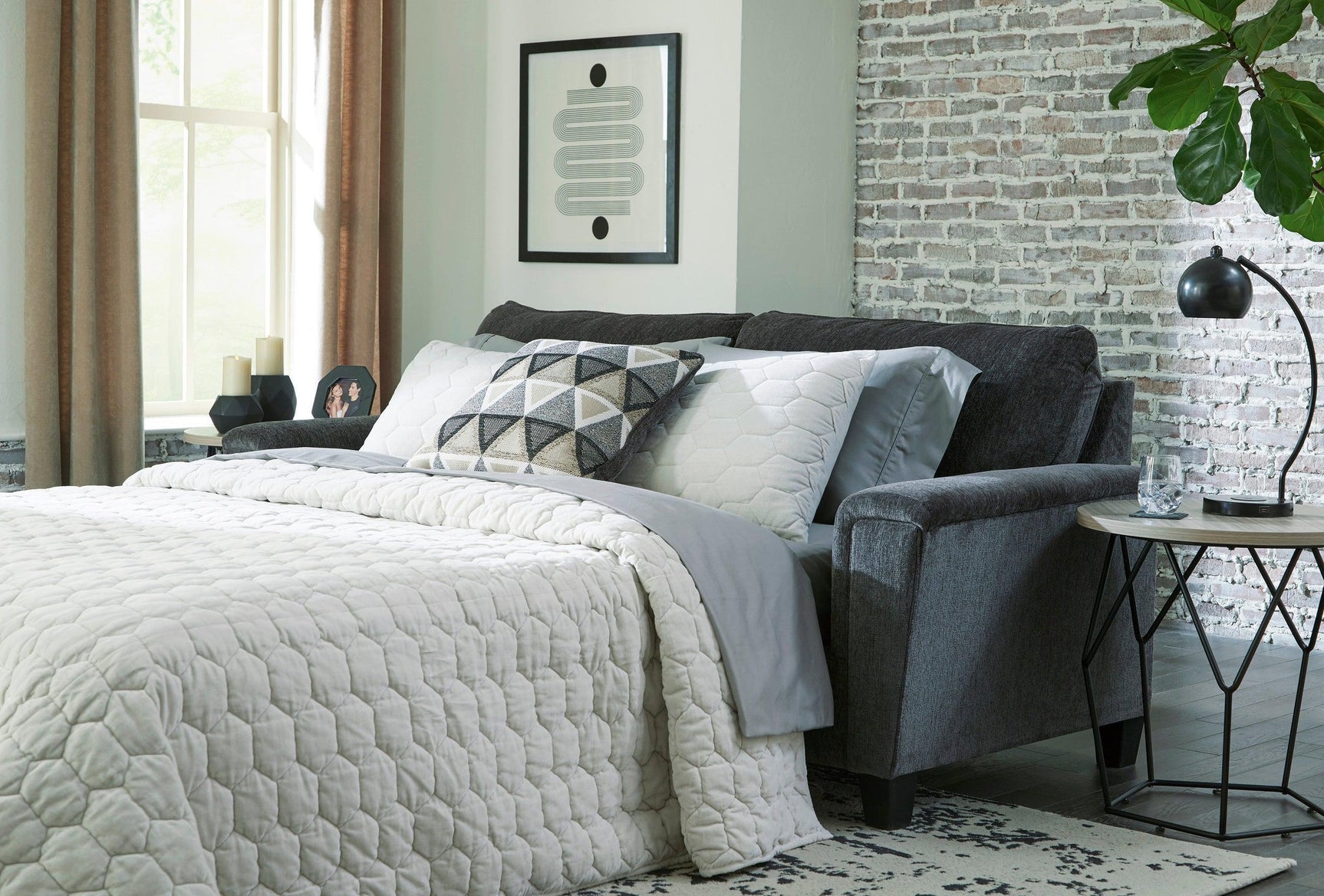Abinger Smoke Gray Modern Contemporary Conventional Fabric Upholstered Queen Sleeper Sofa - Ella Furniture