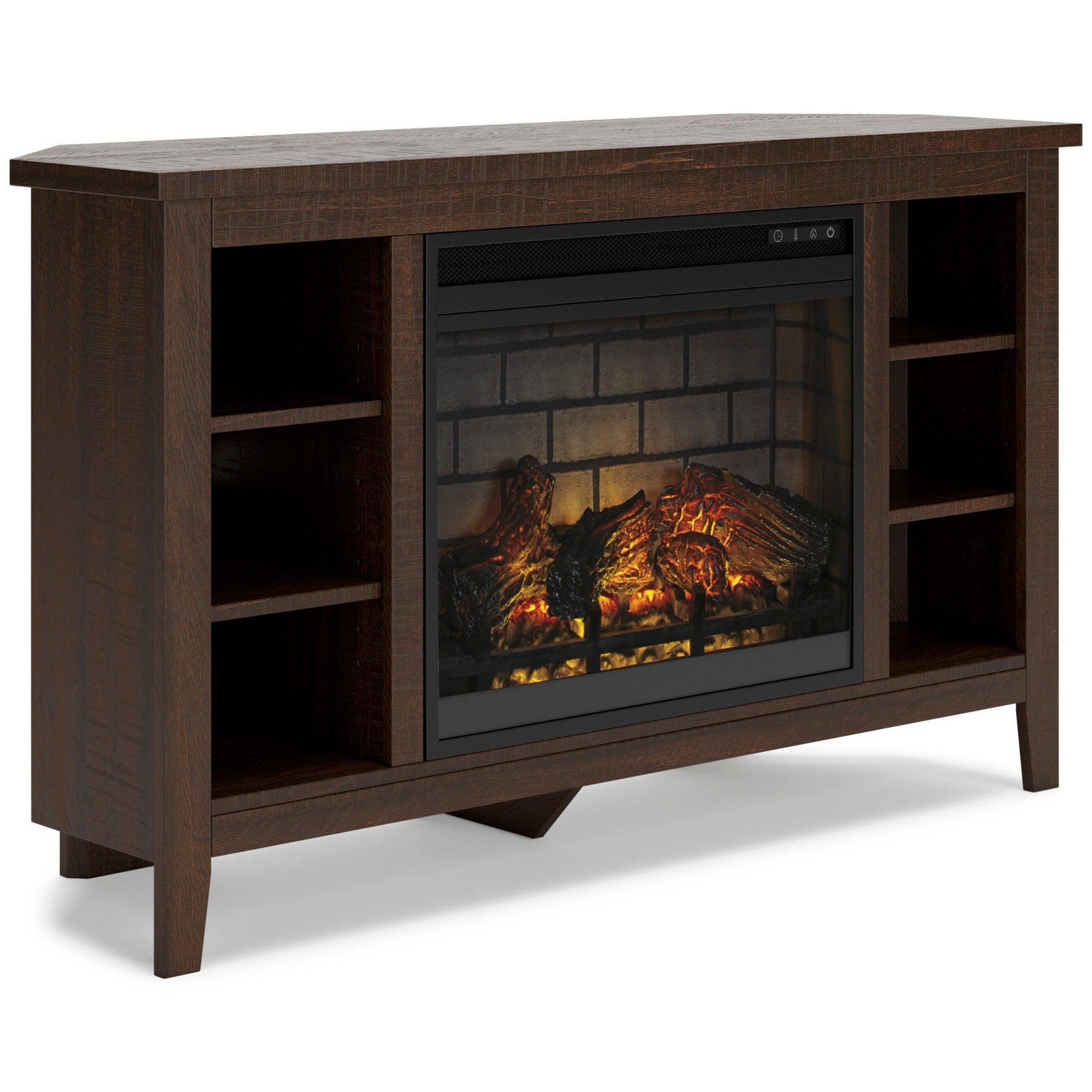 Camiburg Brown Modern Transitional Wood Corner TV Stand With Storage With Fireplace - Ella Furniture