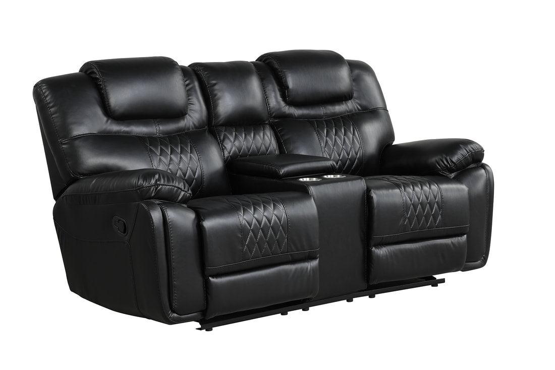 Galveston Black Modern Sleek Contemporary Faux Leather 3Pc Oversize Reclining Set - Ella Furniture