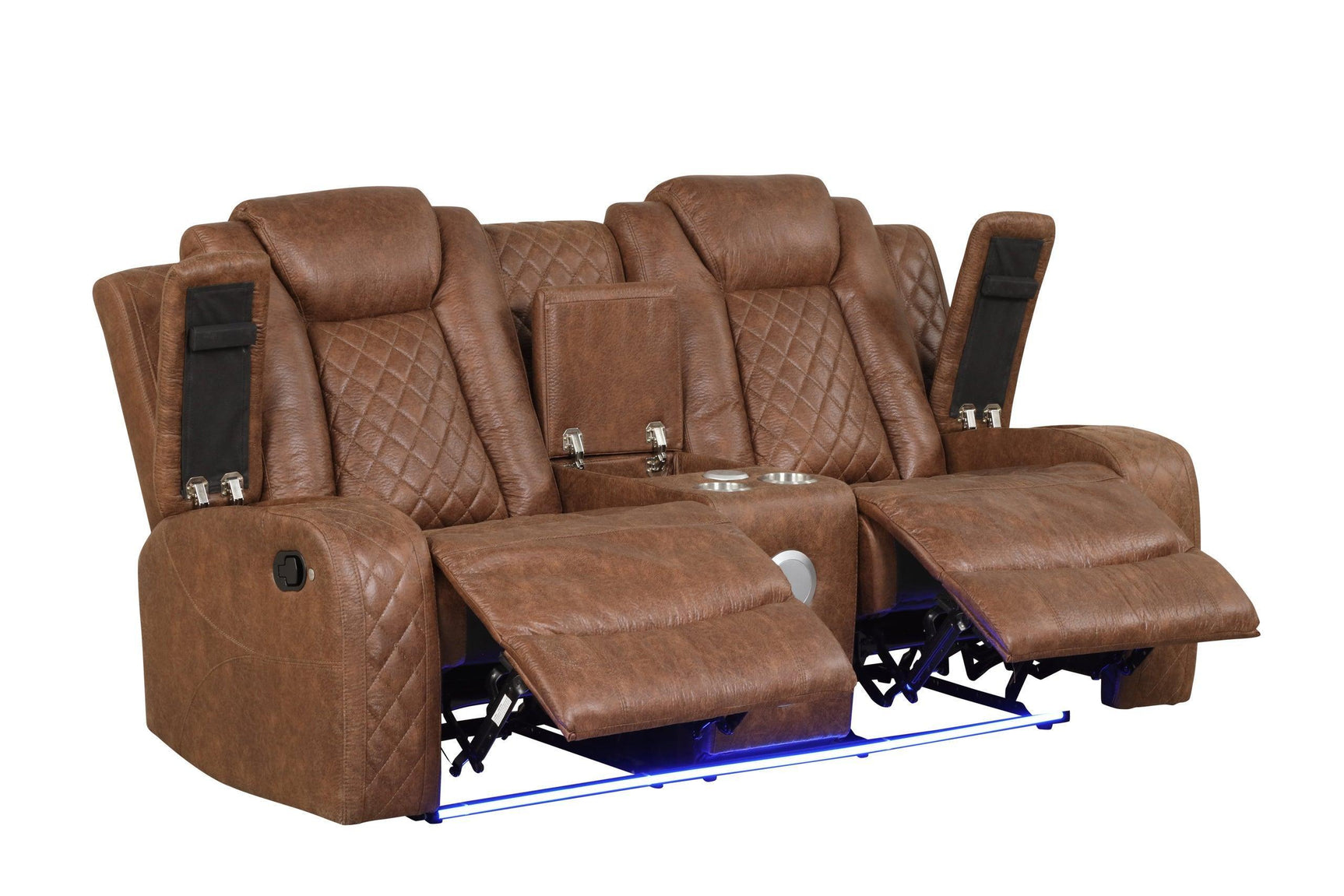 Luz Tan Modern Sleek Contemporary Faux Leather Polyester 3Pc Reclining Set - Ella Furniture