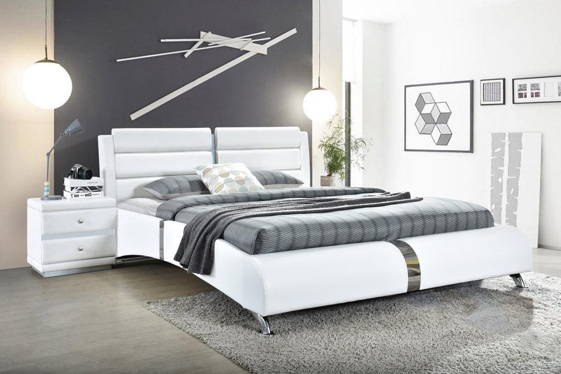 Vegas White Modern Faux Leather Upholstered Platform King Bed - Ella Furniture