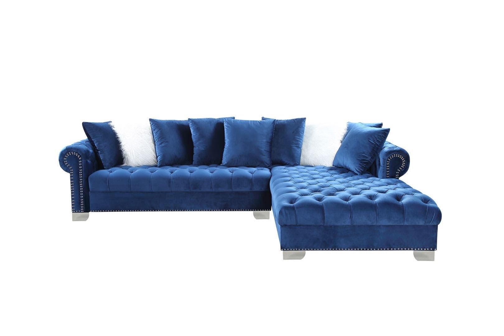London Blue Modern Contemporary Metal Legs Velvet Tufted Sectional (Oversize) - Ella Furniture