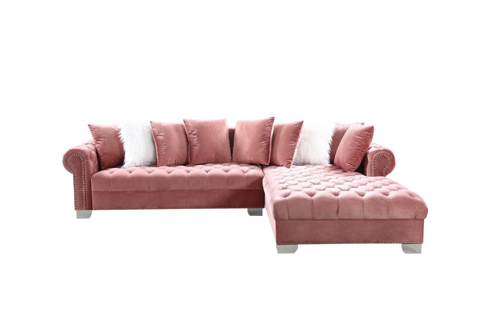 London Pink Modern Contemporary Metal Legs Velvet Tufted Sectional (Oversize) - Ella Furniture