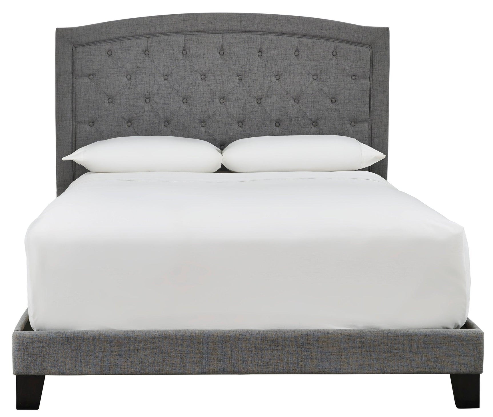 Adelloni Gray Modern Sleek Traditional Solid Wood Fabric Upholstered Tufted Platform Queen Bed - Ella Furniture