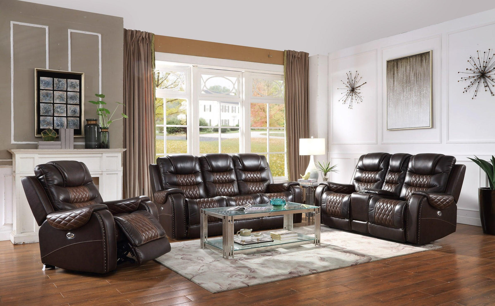 Harley Brown Power Genuine Top Grain Leather Reclining Set - Ella Furniture