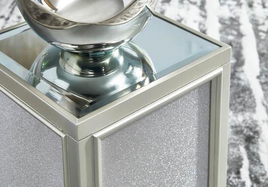 Traleena Silver Modern Contemporary Glass Wood Rectangular/Square Nesting End Table Set with Storage And Mirrored - Ella Furniture