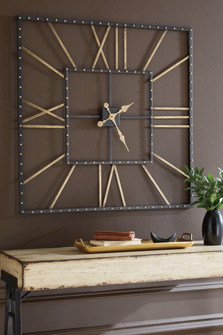 Thames 40-inch black and gold metal wall clock front view