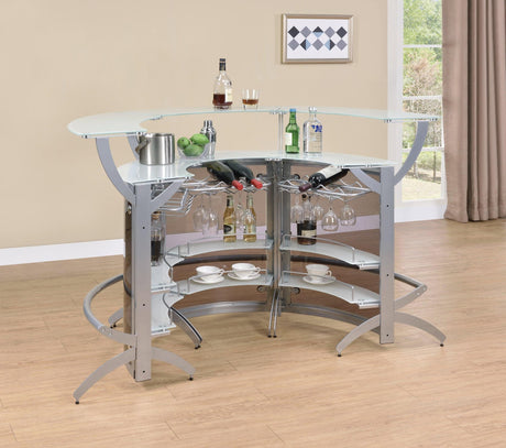 Dallas 2-Shelf Bar Unit Silver And Frosted Glass - Ella Furniture