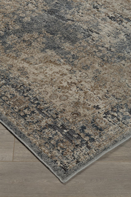 South 5x7 Blue and Beige Traditional Medallion Area Rug seen from above