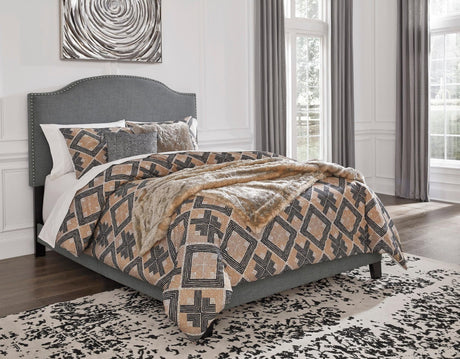 Adelloni Gray Modern Traditional Solid Wood Fabric Upholstered Platform Queen Bed - Ella Furniture