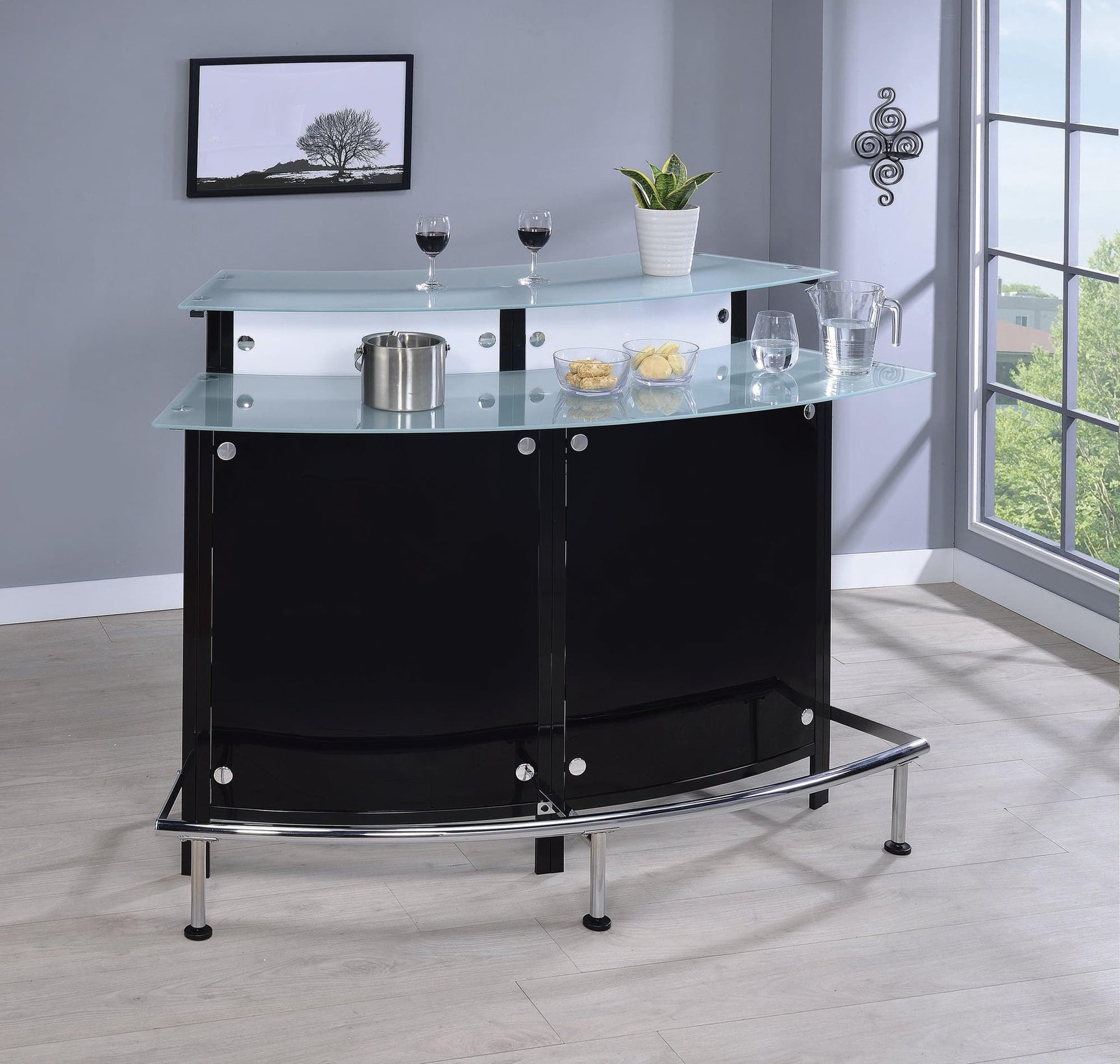 Keystone Glass Top Bar Unit Black - Ella Furniture
