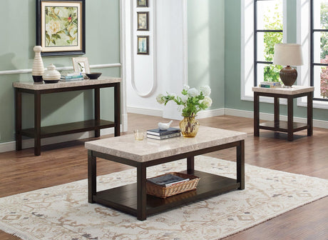 Kelia Brown Marble Wood Top 3-Piece Coffee Table Set - Ella Furniture