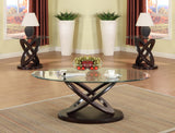 Cyclone Atomic Espresso And Glass End Oval Coffee Table - Ella Furniture