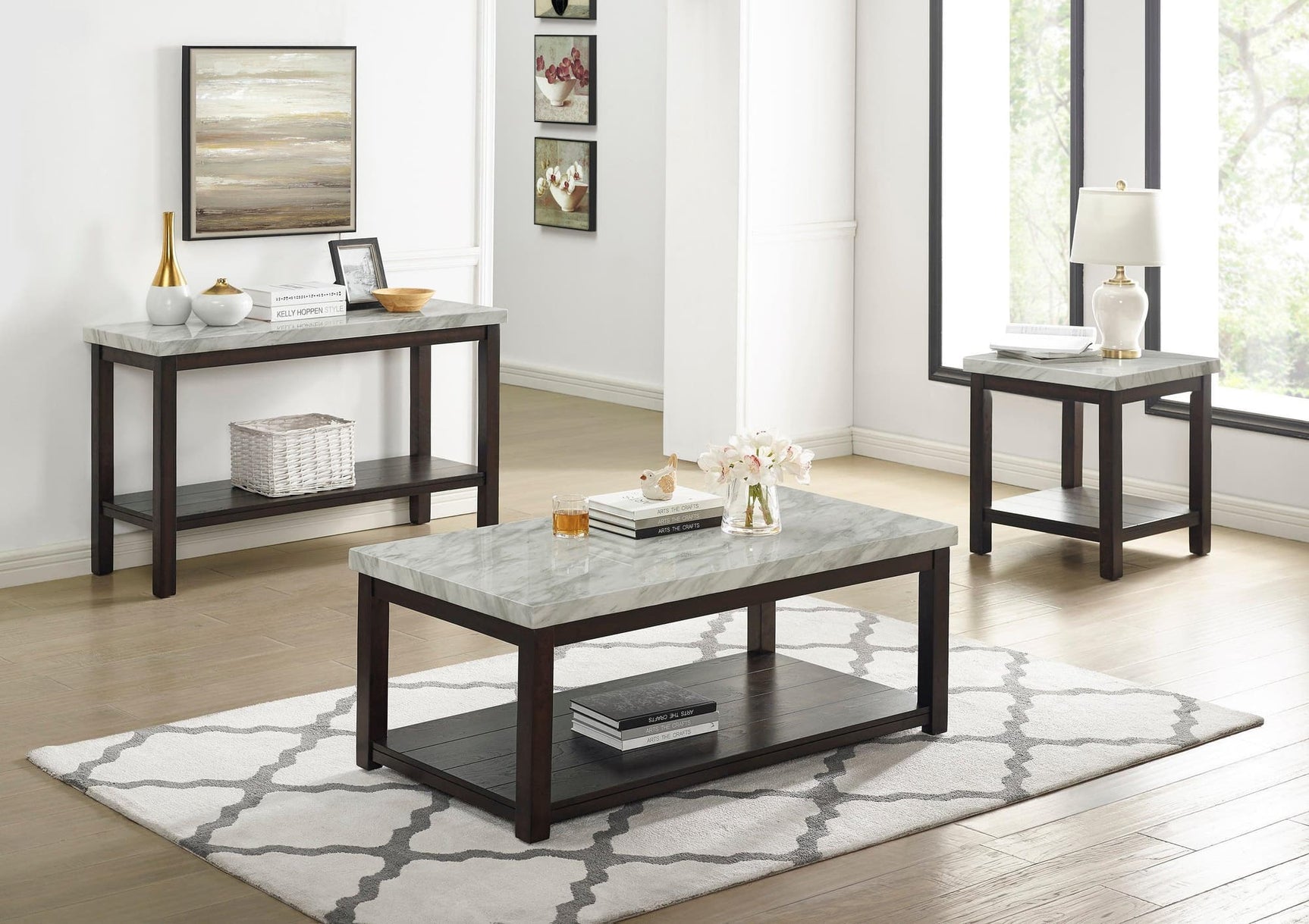 Deacon Black/Gray 3-Piece Coffee And Sofa Table Set, Wood - Ella Furniture