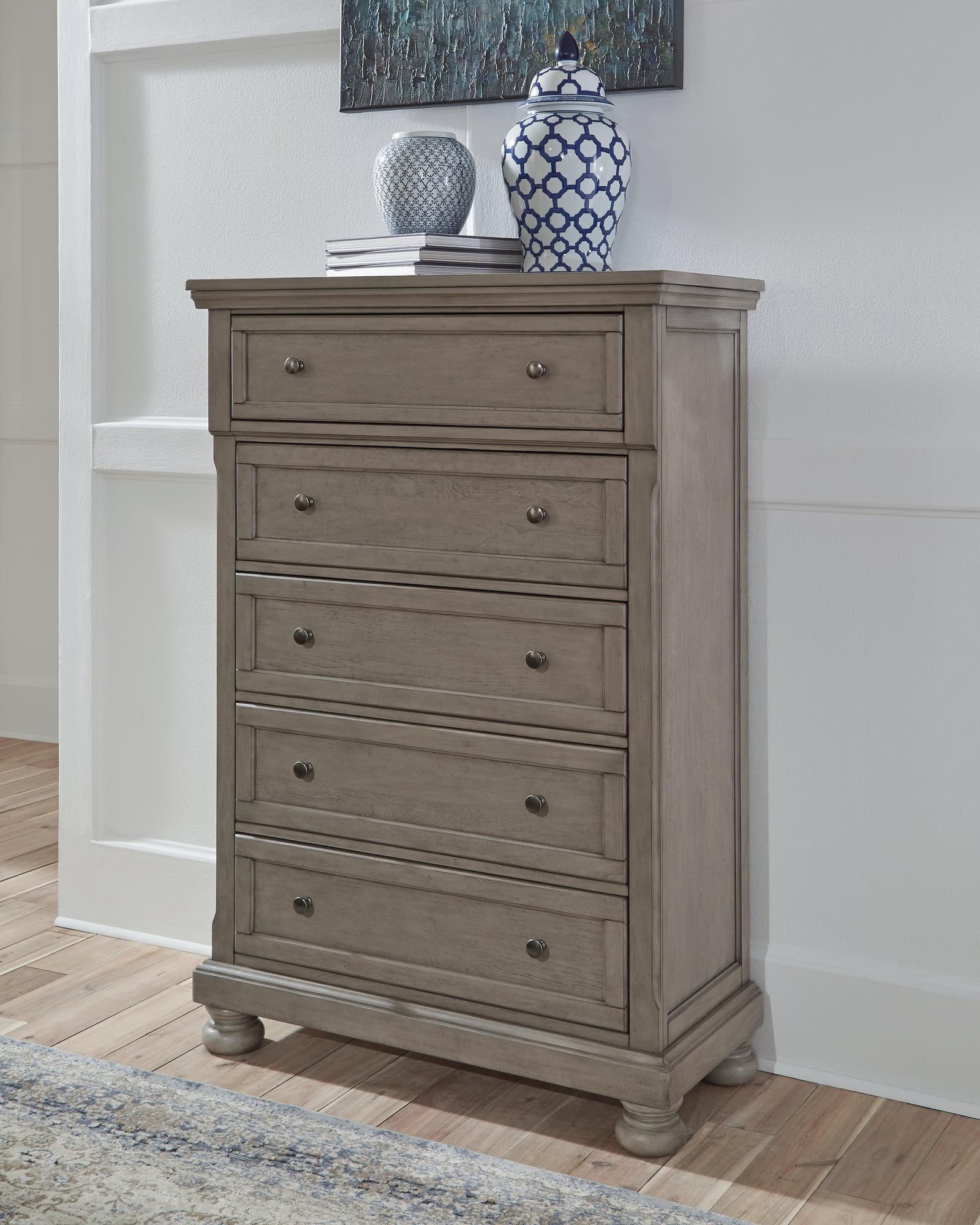 Lettner Light Gray Chest Of Drawers - front angle
