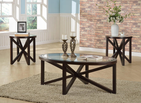 Cole Brown/Clear 3-Pk Glass Occasional Oval Cocktail Set With X-Motif Base, Contemporary Style - Ella Furniture