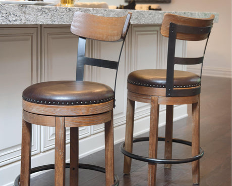 Pinnadel Light Brown Upholstered Counter Height Bar Stool front angle