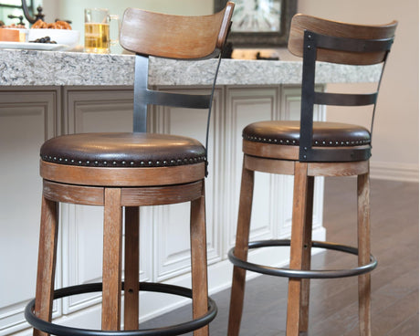 Pinnadel Light Brown Bar Height Swivel Bar Stool angled view