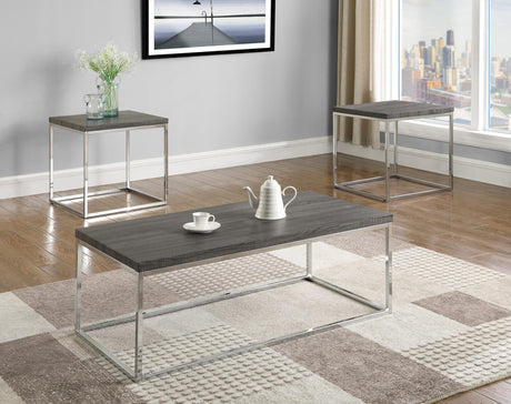 Britt Grey 3-Piece Occasional Coffee Table Set, Metal With Asian Hardwood And Veneers, Metal And Wood, Metal Legs, Contemporary Style - Ella Furniture
