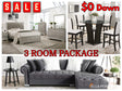 3 Room Furniture Package featuring queen bedroom set, dining set, and sectional sofa