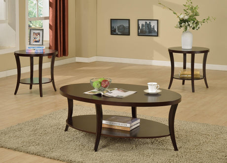 Rhonda Beautiful And Bold Brown Finish Modern 3-Piece Coffee Occasional Oval Table Set With Bottom Open Platform - Ella Furniture
