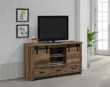 Calhoun Media Chest With Barn Door, Entertainments Cabinet, Wood And Veneer, And Features A Rustic Distressed Finish - Ella Furniture