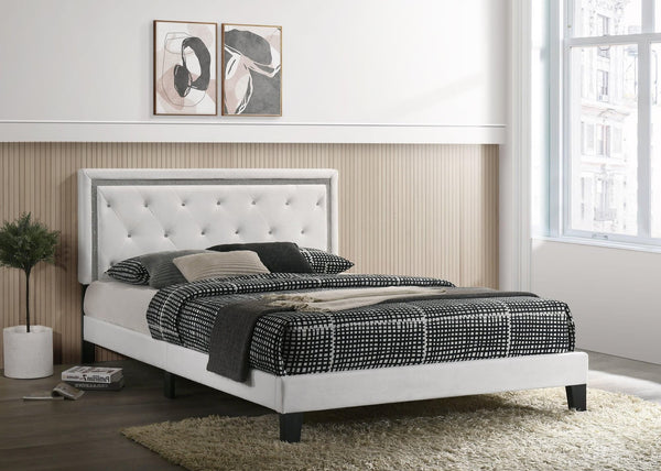 Passion White PU Classic Strong Wood Upholstered Tufted Platform Queen Bed - Ella Furniture