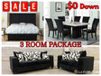 Ella Furniture 3-room package with queen bed, dining table, six chairs, sofa and loveseat, front view