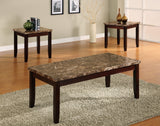 Ferrara Dark Brown Finish 3-Piece Coffee Occasional Table Set for Living Room, Block Legs And Convincing Faux Stone, Wood with Laminate Top - Ella Furniture