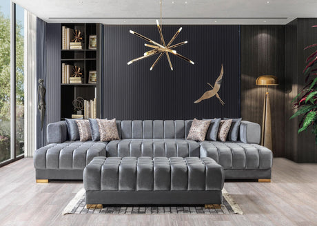 Mia Gray Velvet Double Chaise Sectional - Ella Furniture