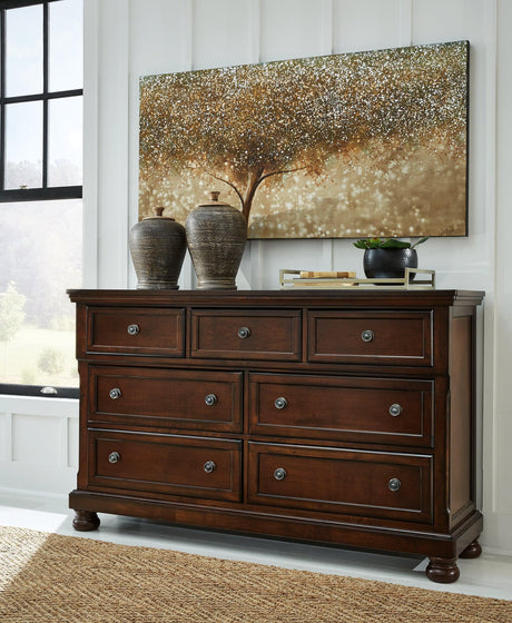 Porter Rustic Brown 7-Drawer Dresser angled closed
