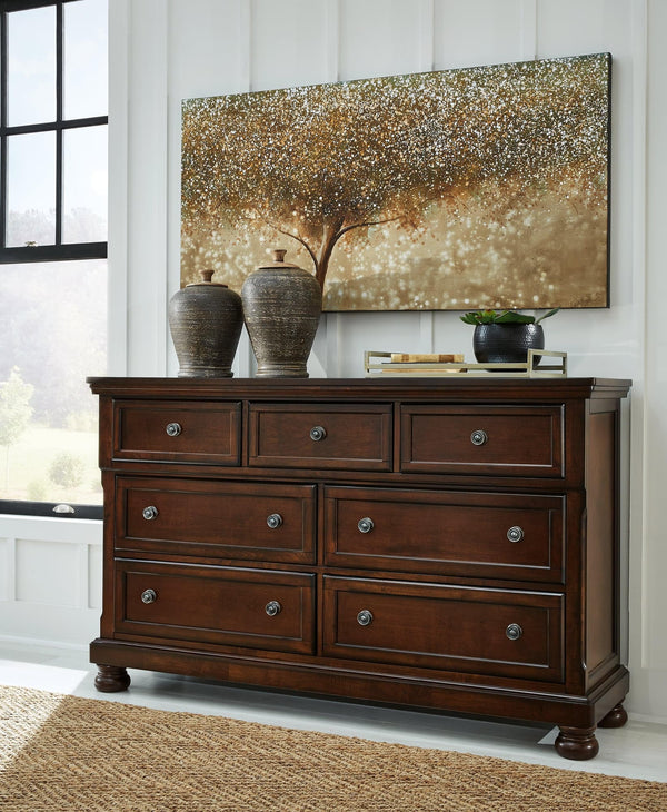 Porter Rustic Brown 7-Drawer Dresser angled closed