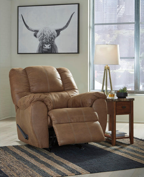 Ashley Saddle Brown Contemporary Modern Metal Faux Leather Rocker Recliner - Ella Furniture