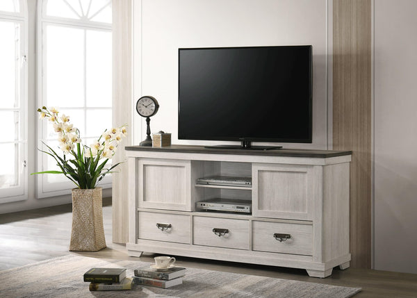 Leighton Tv Stand, Ample Storage With Two Open Compartments, Wooden Doors, Adorned With Metal Pull Handles, Bracket feet - Ella Furniture